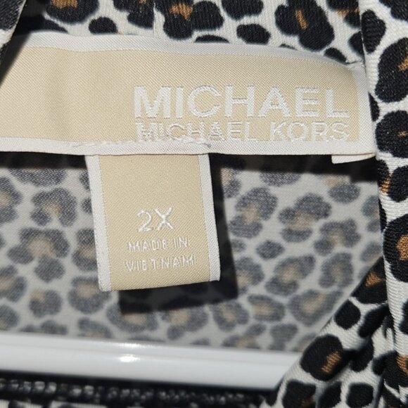 MICHAEL Michael Kors Leopard Short Sleeve Turtleneck Top Brown Black Sz 2XL - Picture 2 of 6
